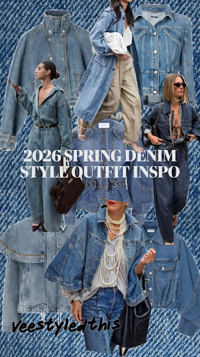 Editorial Pinterest pin — 2026 Spring Denim Style Outfit Inspo by Veestyledthis